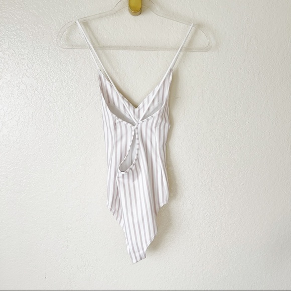 David Lerner Straight Tank Bodysuit in White & Blush Stripe size small - Picture 6 of 11